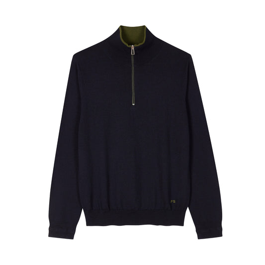 Paul Smith Dark Navy Merino Wool Half-Zip Sweater