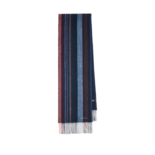 Paul Smith Navy Wool Multi Colour Stripe Scarf