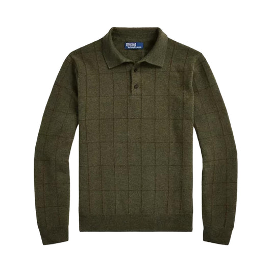 Polo Ralph Lauren Plaid Wool-Cashmere Polo-Collar Sweater