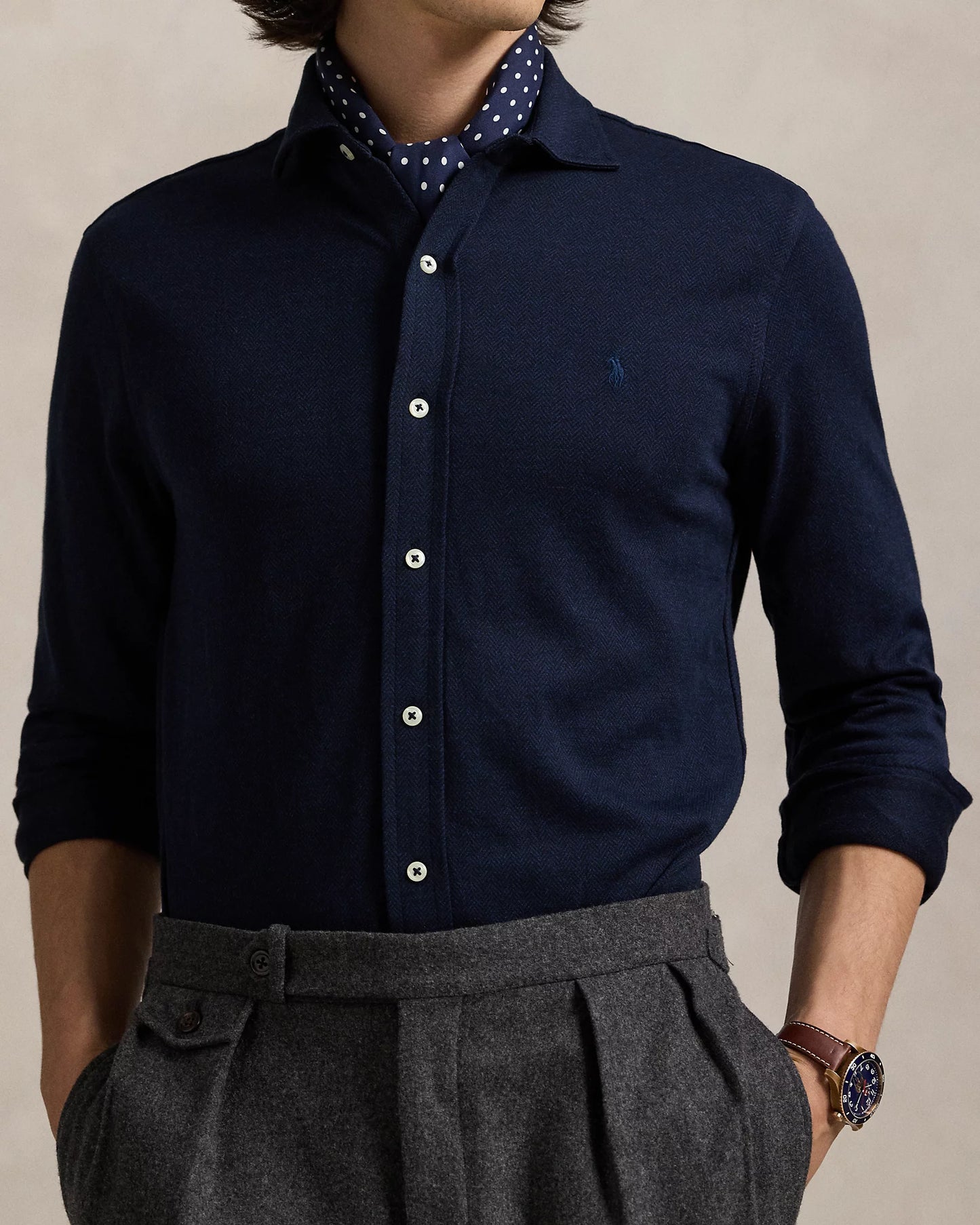 Polo Ralph Lauren Herringbone Jacquard-Knit Jersey Shirt